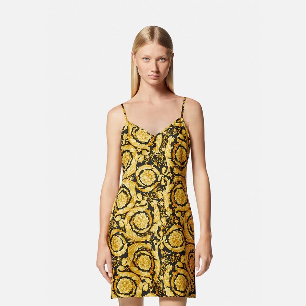 Versace Barocco Silk Pajama Slip Dress